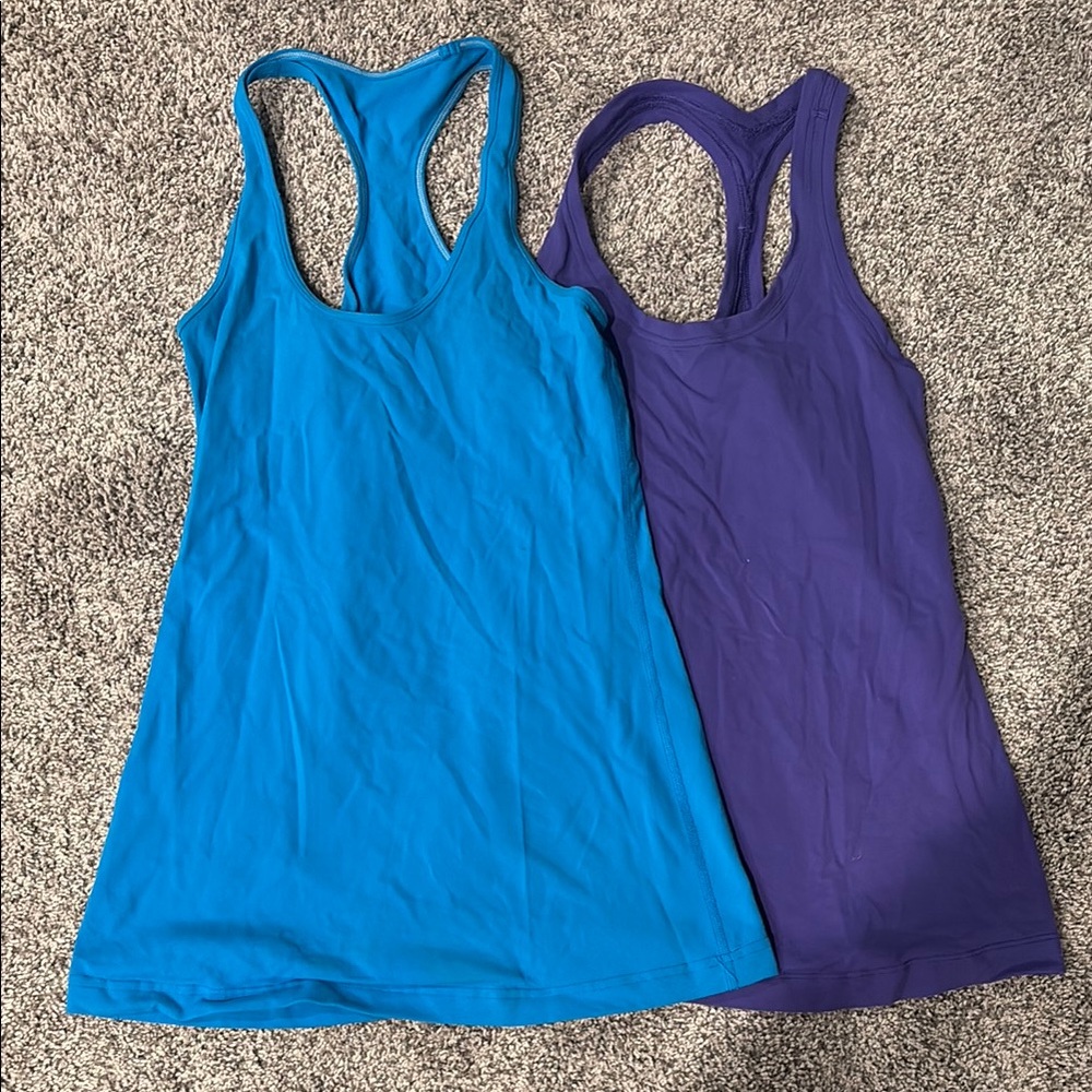 Lululemon Women's Blue and Purple Racerback Tank Tops